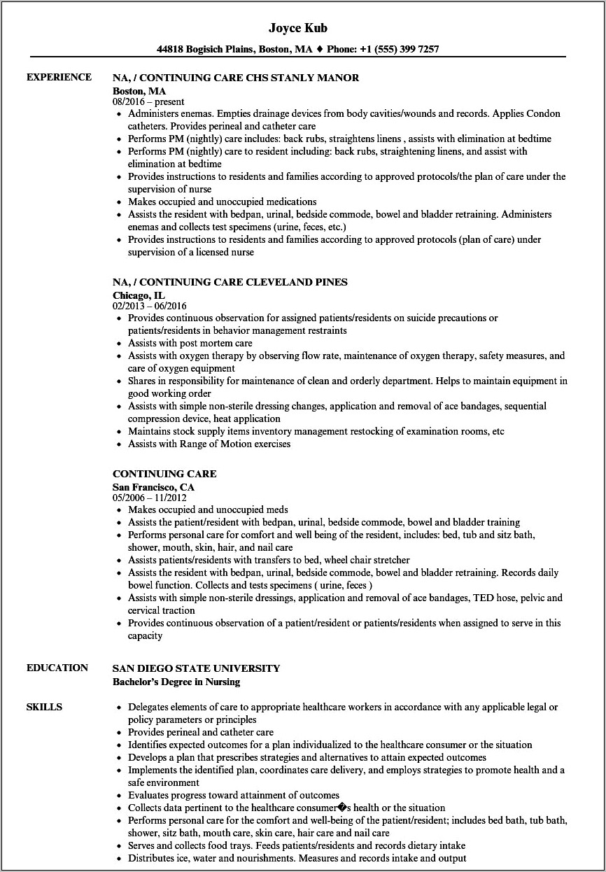 Resume Objective For Resident Care Assistant