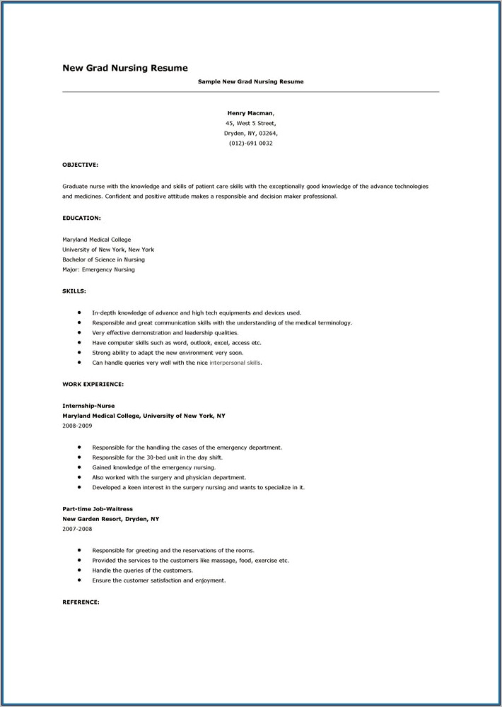 Resume Objective For Rn New Grad