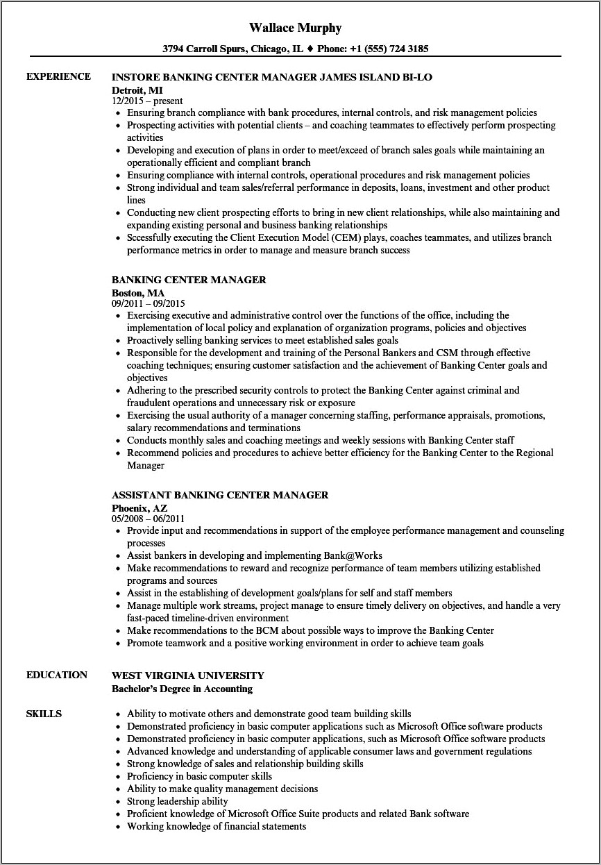 Resume Objective For Teller Supervisor