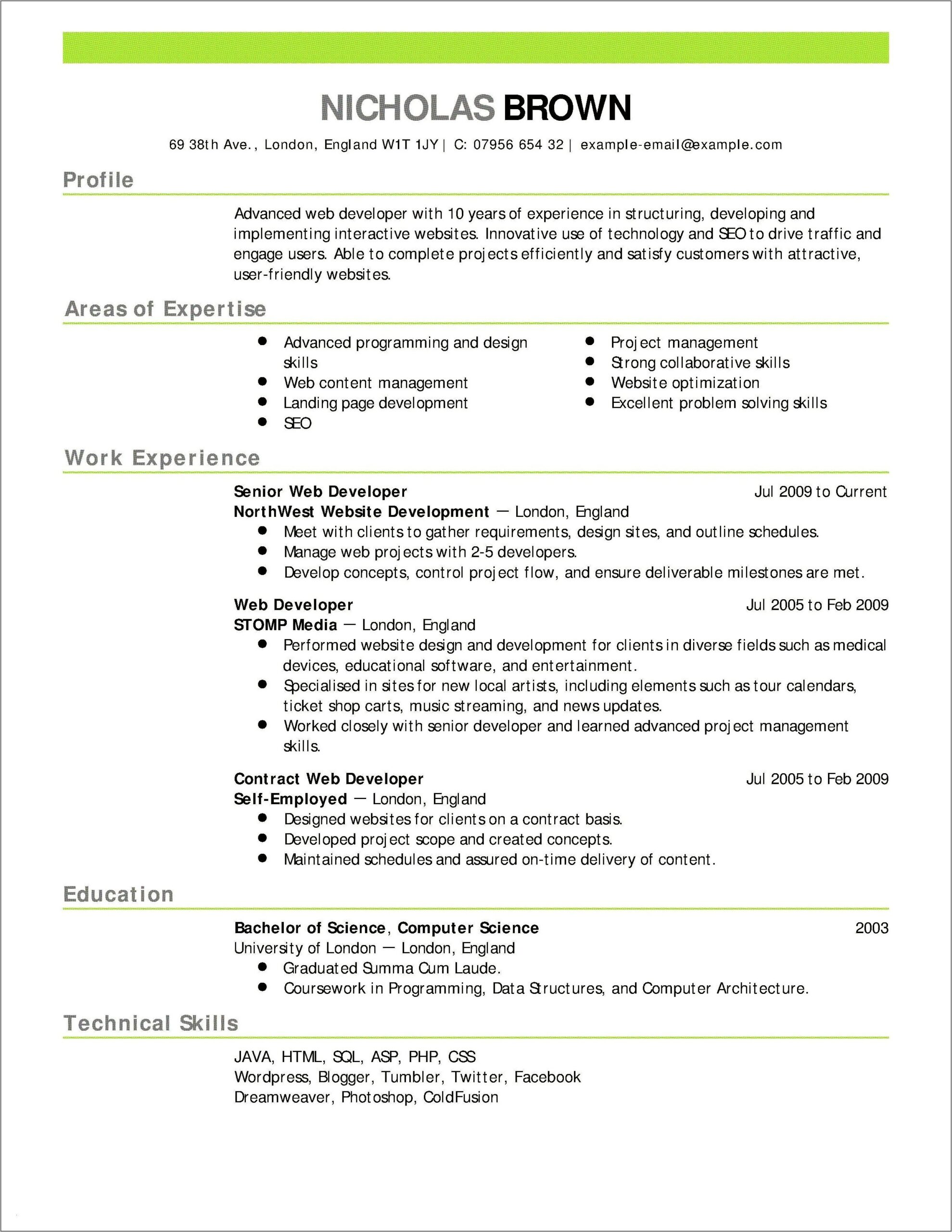Resume Objective For Web Dev Students