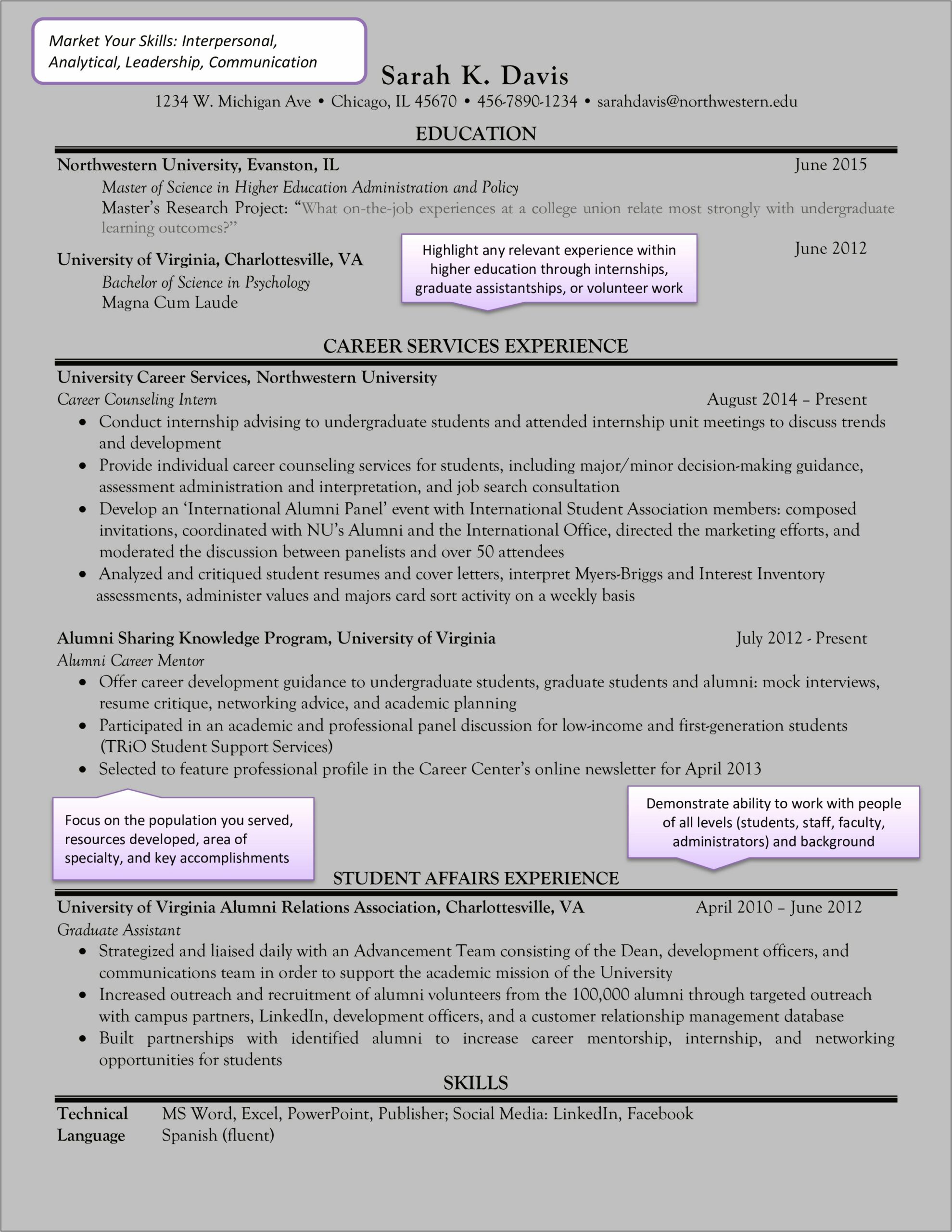 Resume Objective For Working In Higher Education