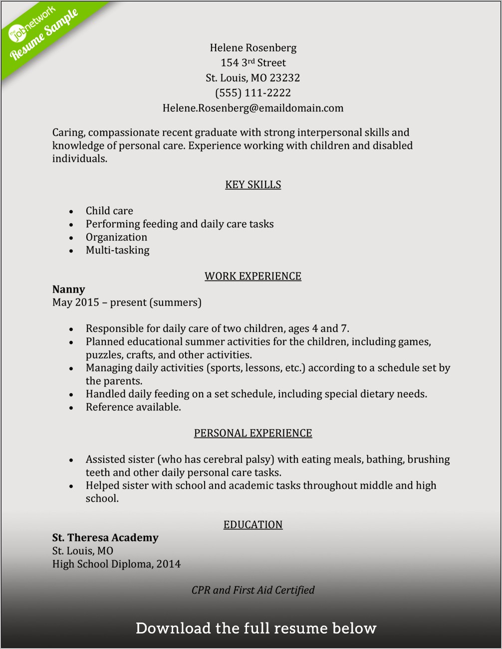 Resume Objective For Working With Children