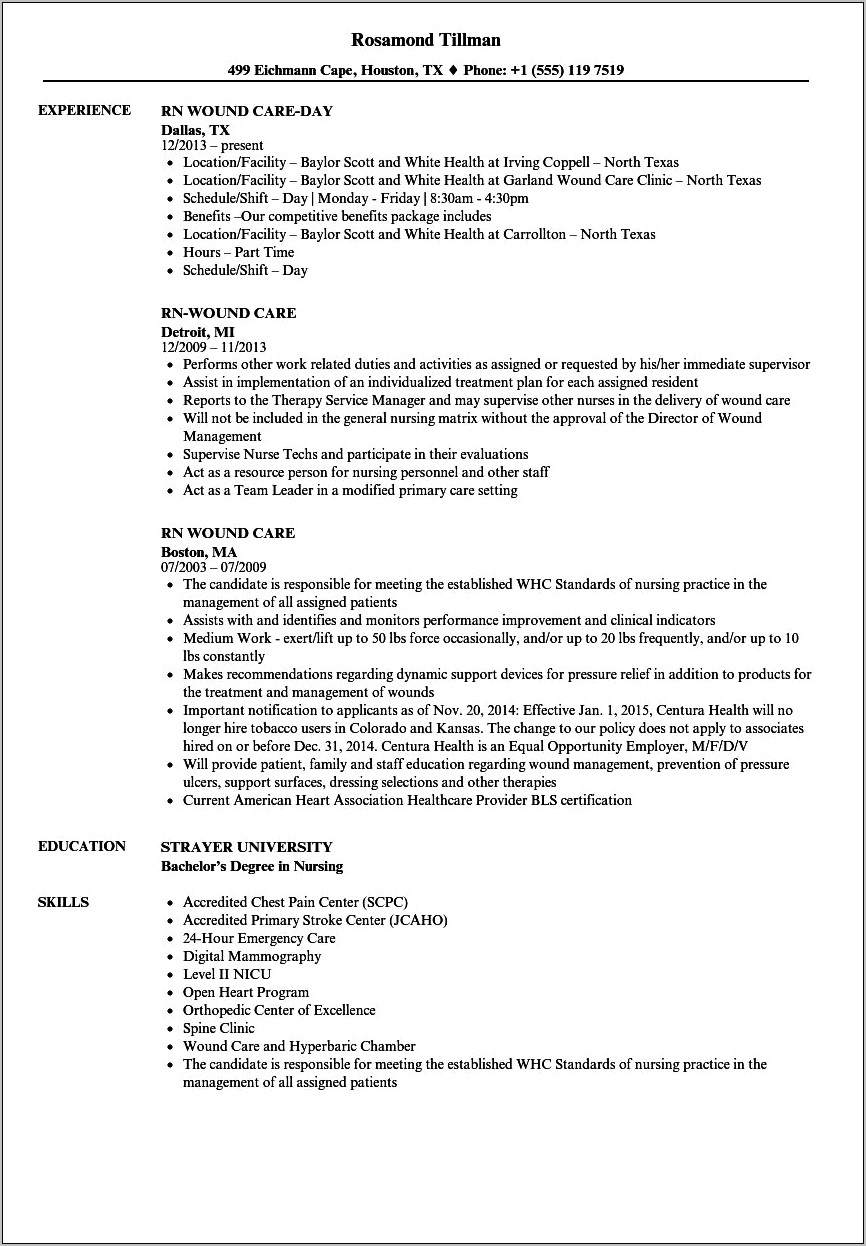 Resume Objective For Wound Care Nurse