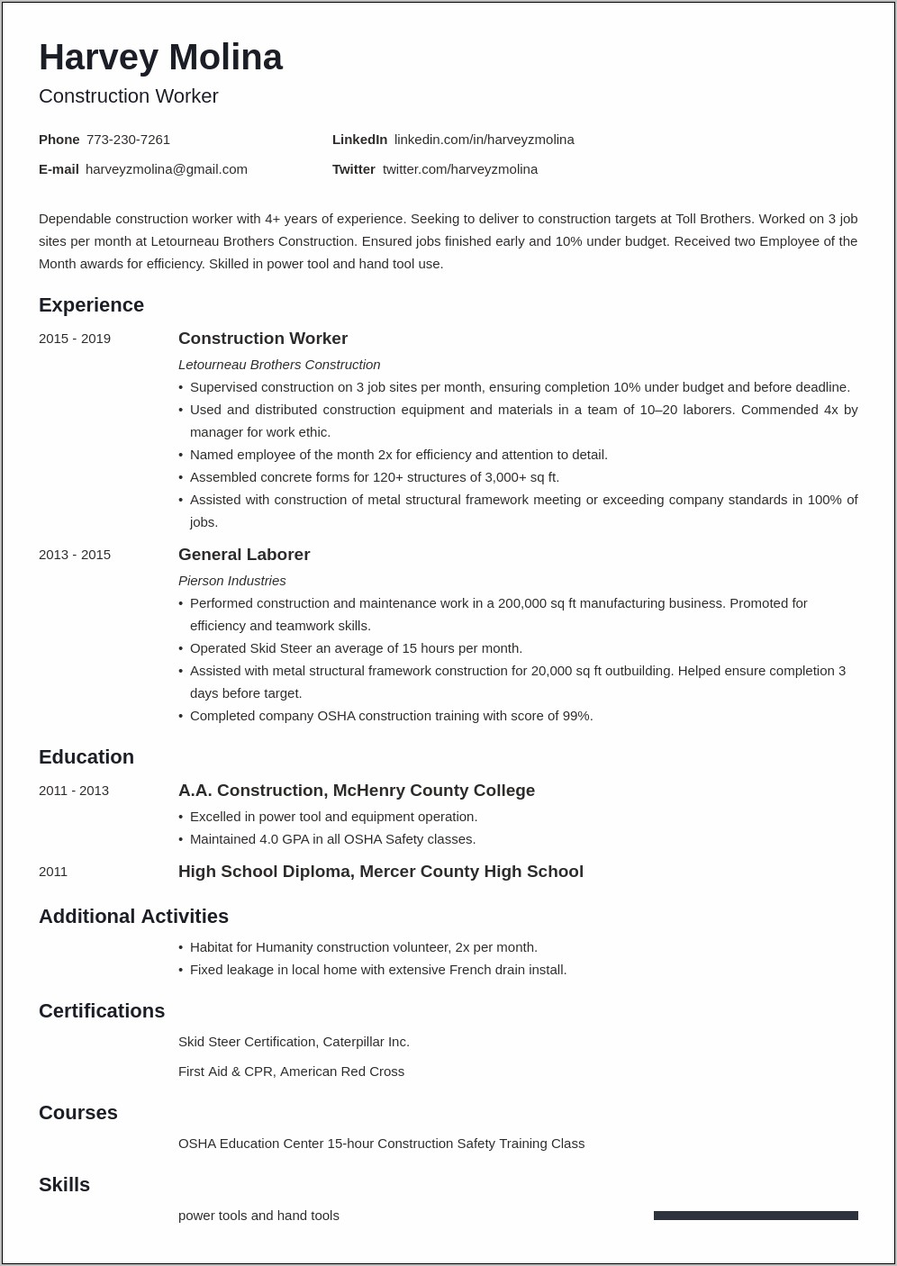 Resume Objective Ideas For Construction Field