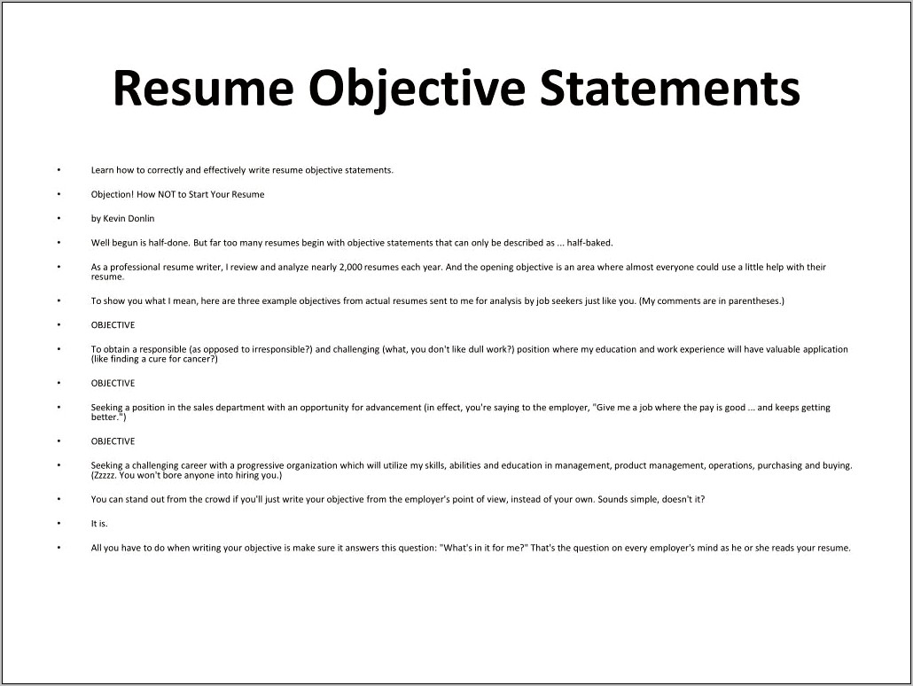 Resume Objective Open To All Work