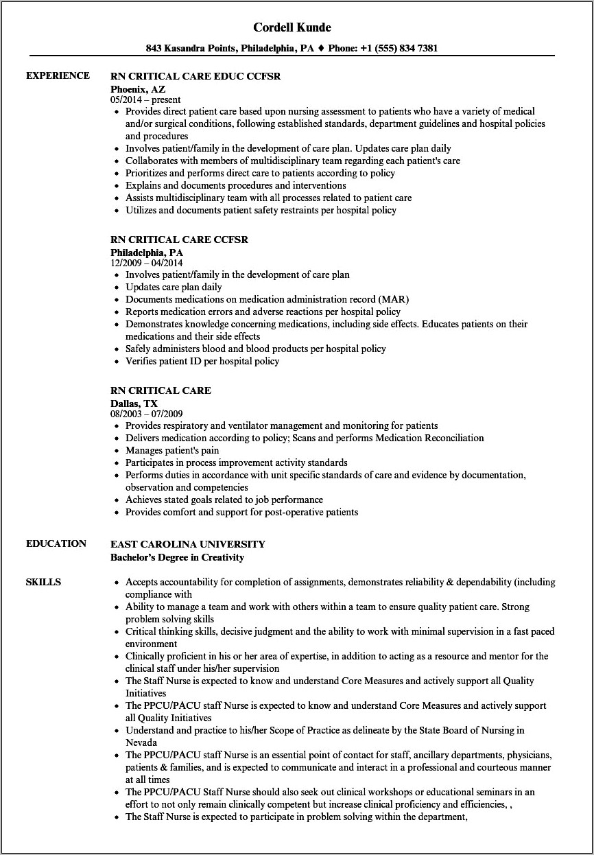 Resume Objective Rn Neuro Icu Position