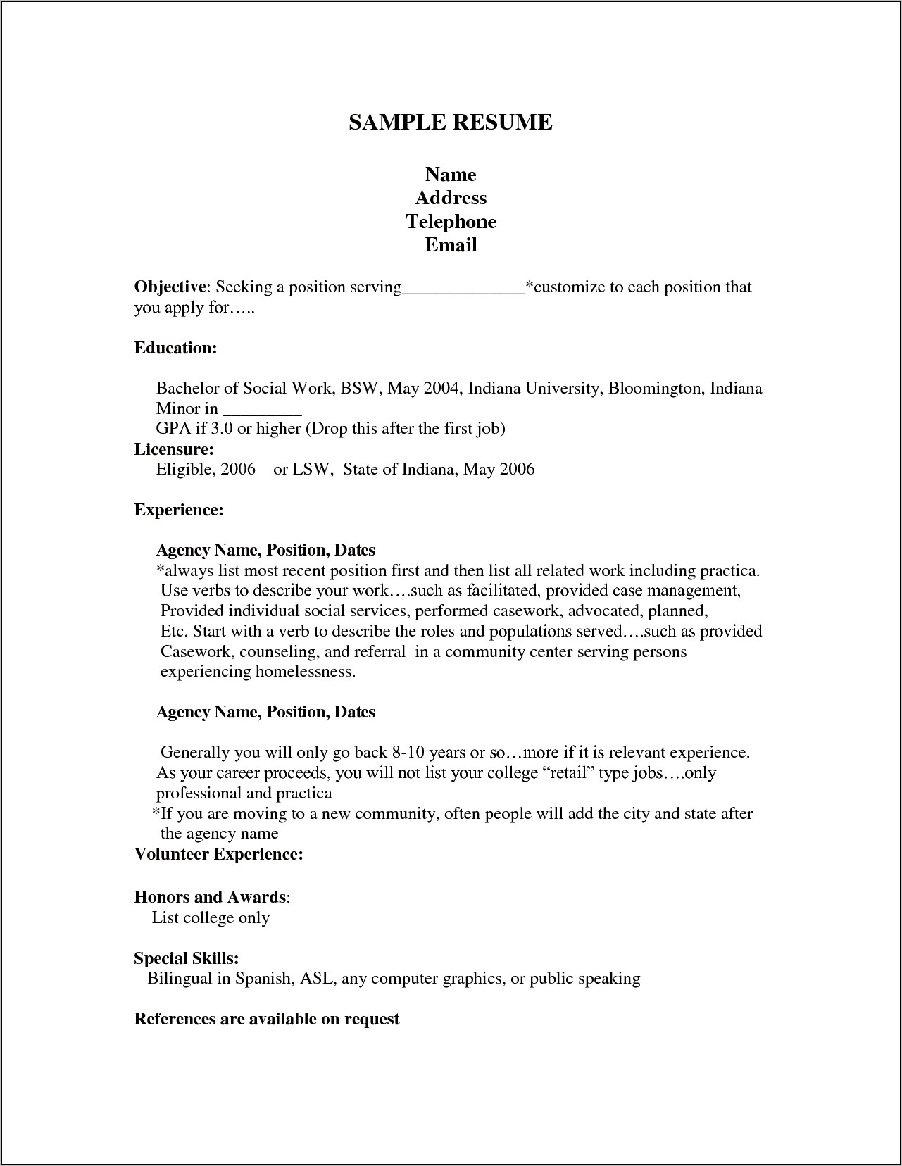 Resume Objective Sample For First Job