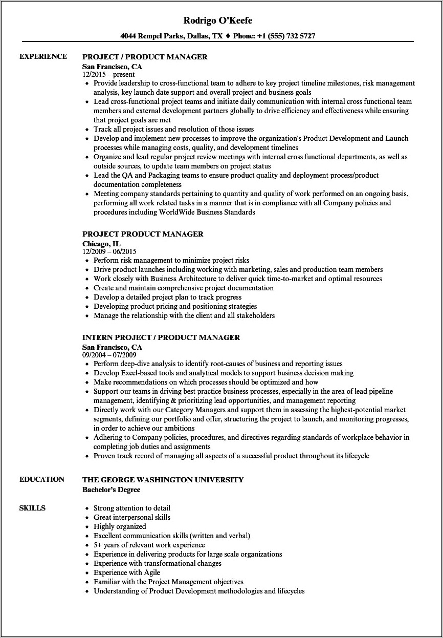 Resume Objective Sample Product Manager