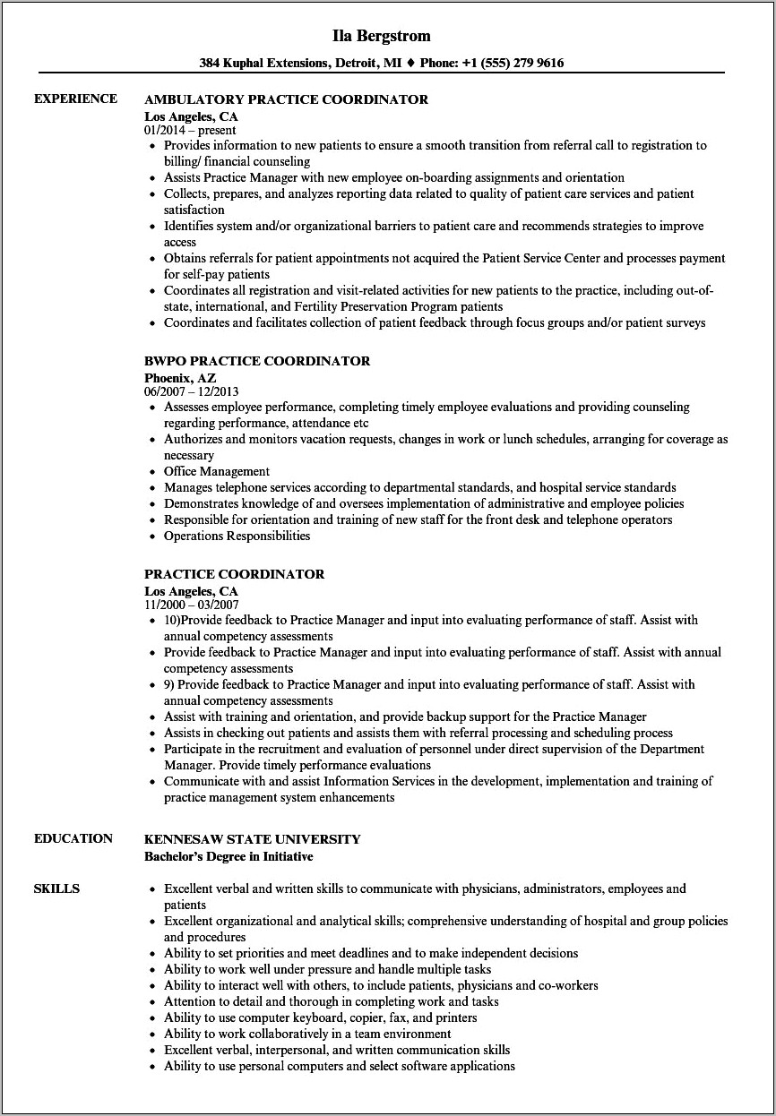 Resume Objective Scheduling Coordinator Examples