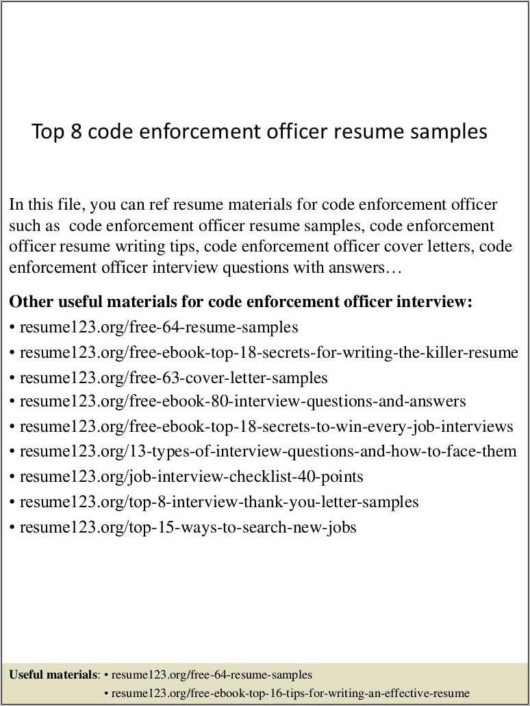 Resume Objective Statement Code Enforcement Officer