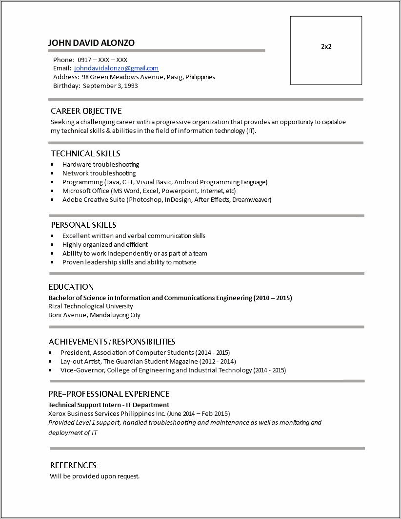 Resume Objective Statement Examples For Information Technology