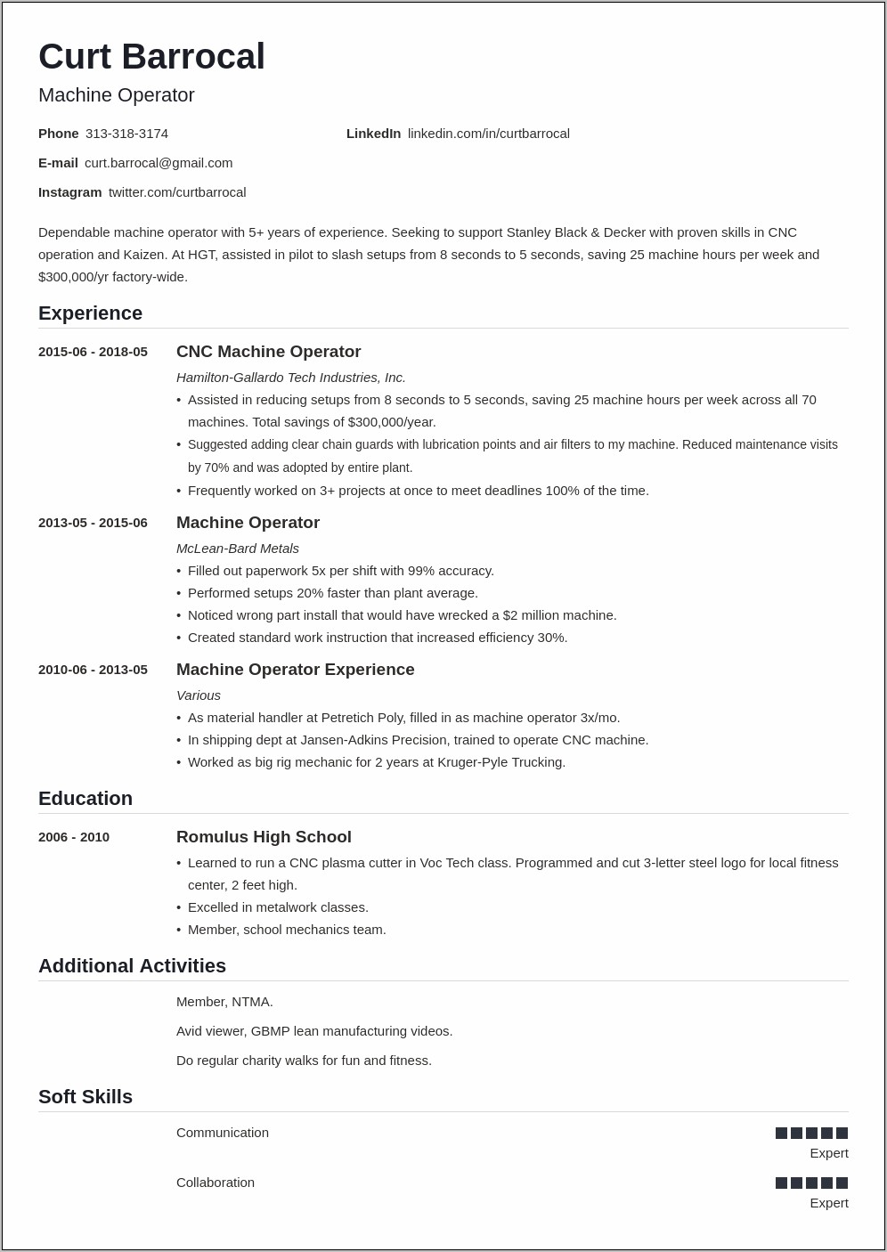 Resume Objective Statement Examples Manufacturing