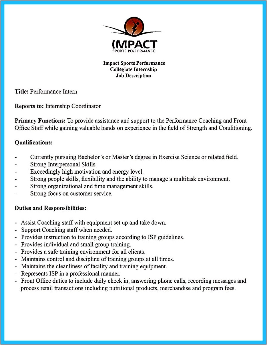 Resume Objective Statement For Athletic Trainer