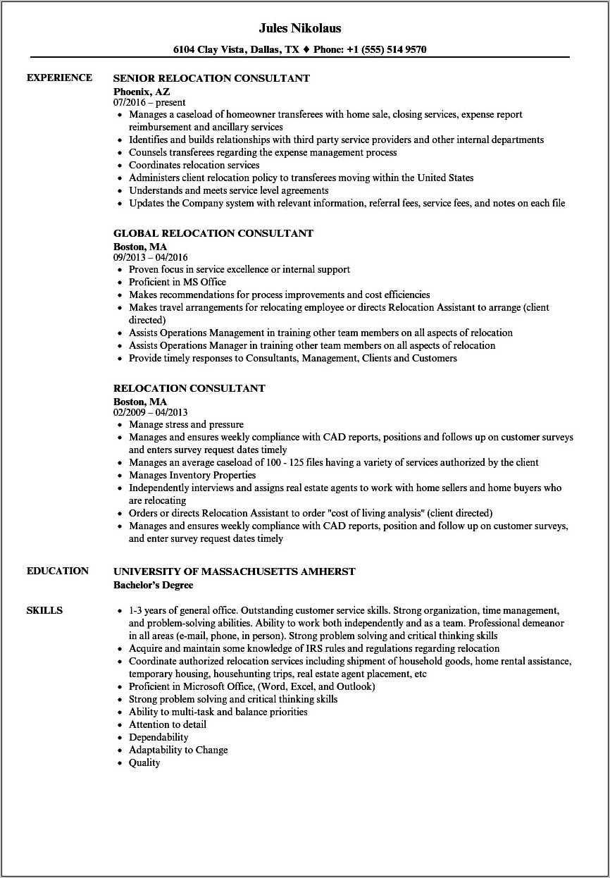 Resume Objective Statement For Relocation Counselor