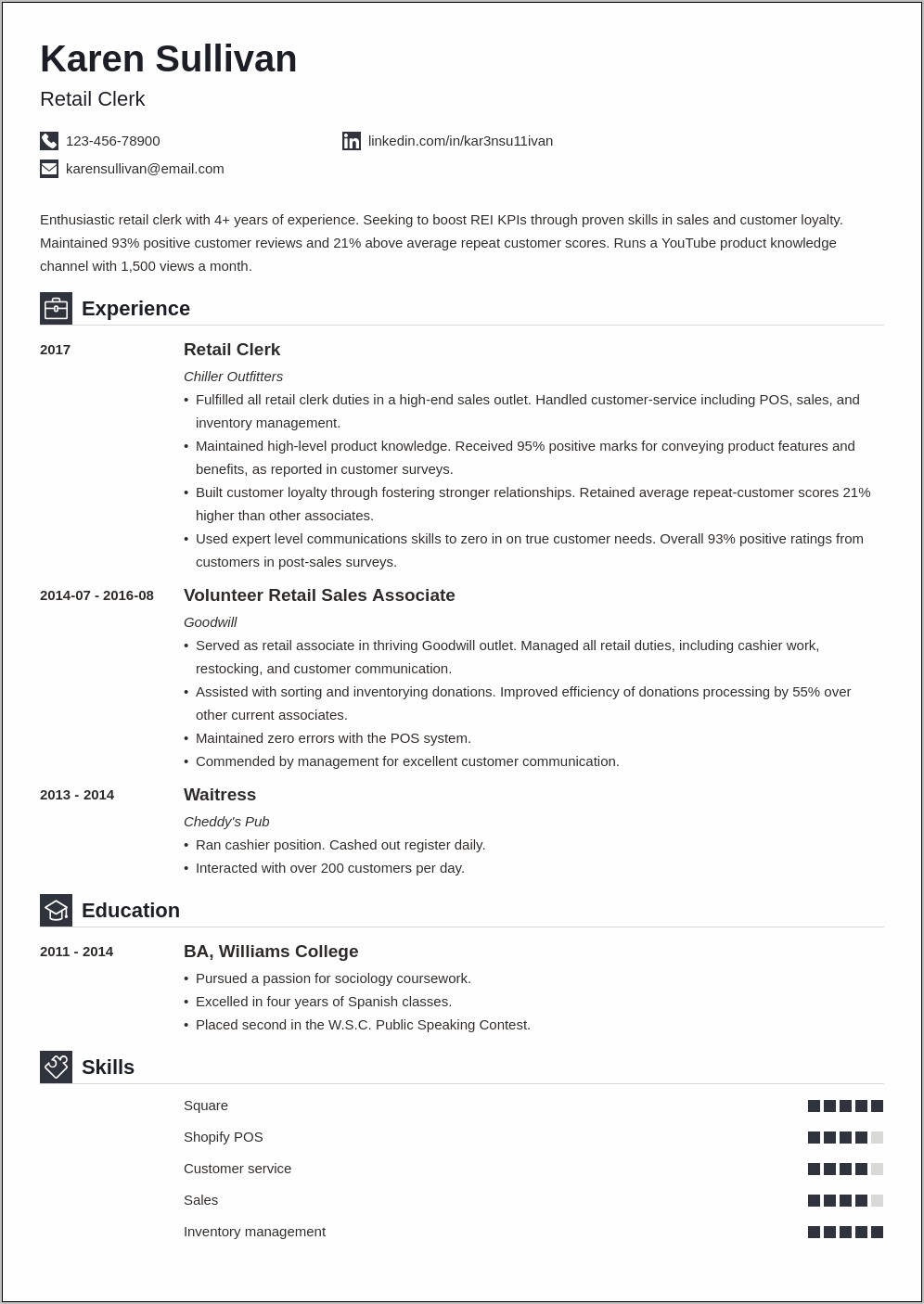 Resume Objective Statement For Retail Store
