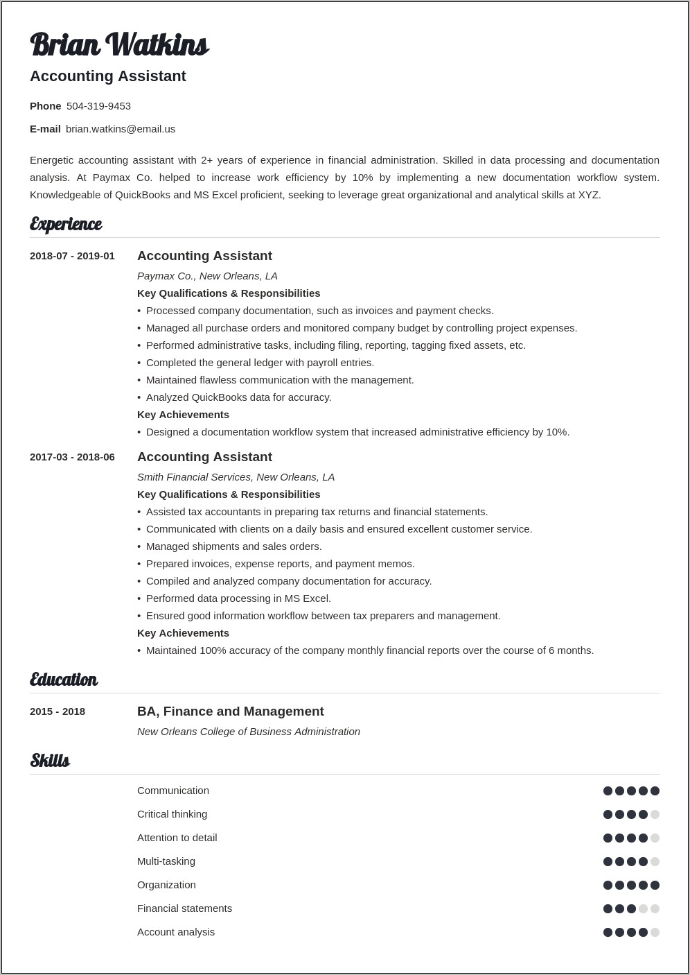 Resume Objective Summary Accounting Assistant