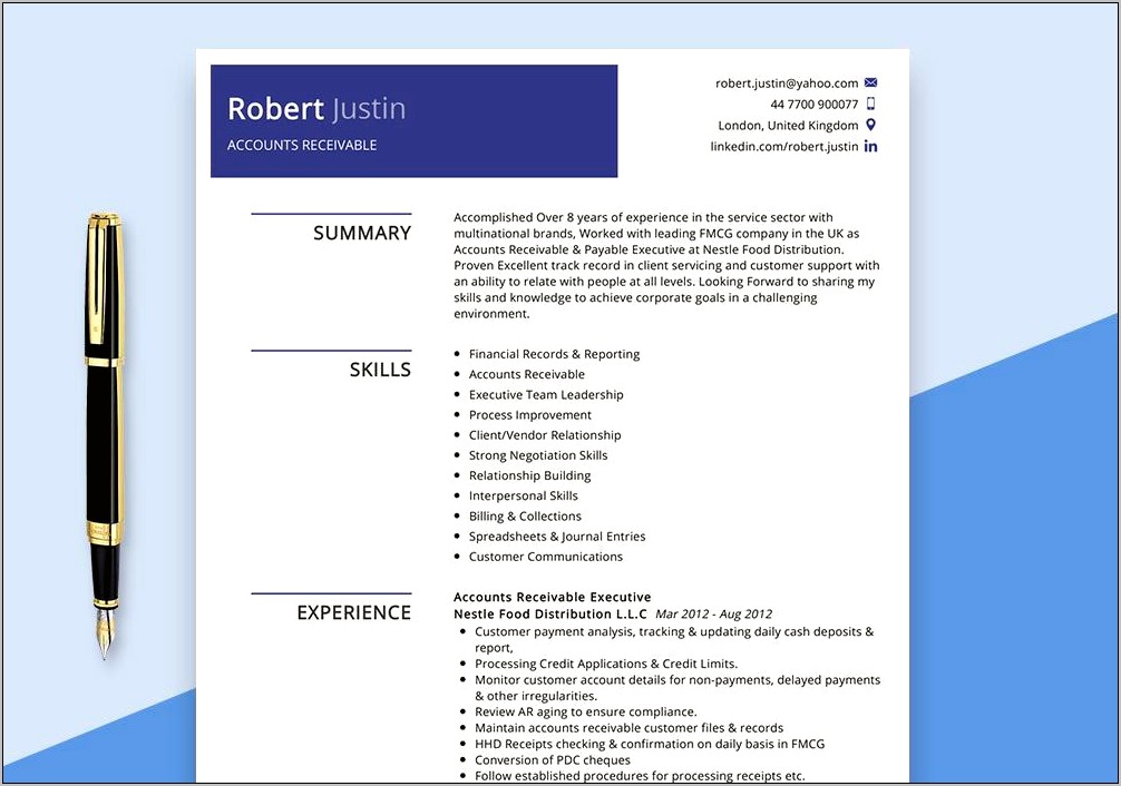Resume Objectives Examples For Accounts Receivable
