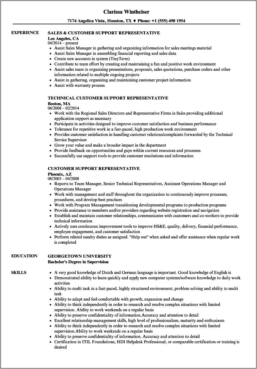 Resume Objectives For A Customer Service Job