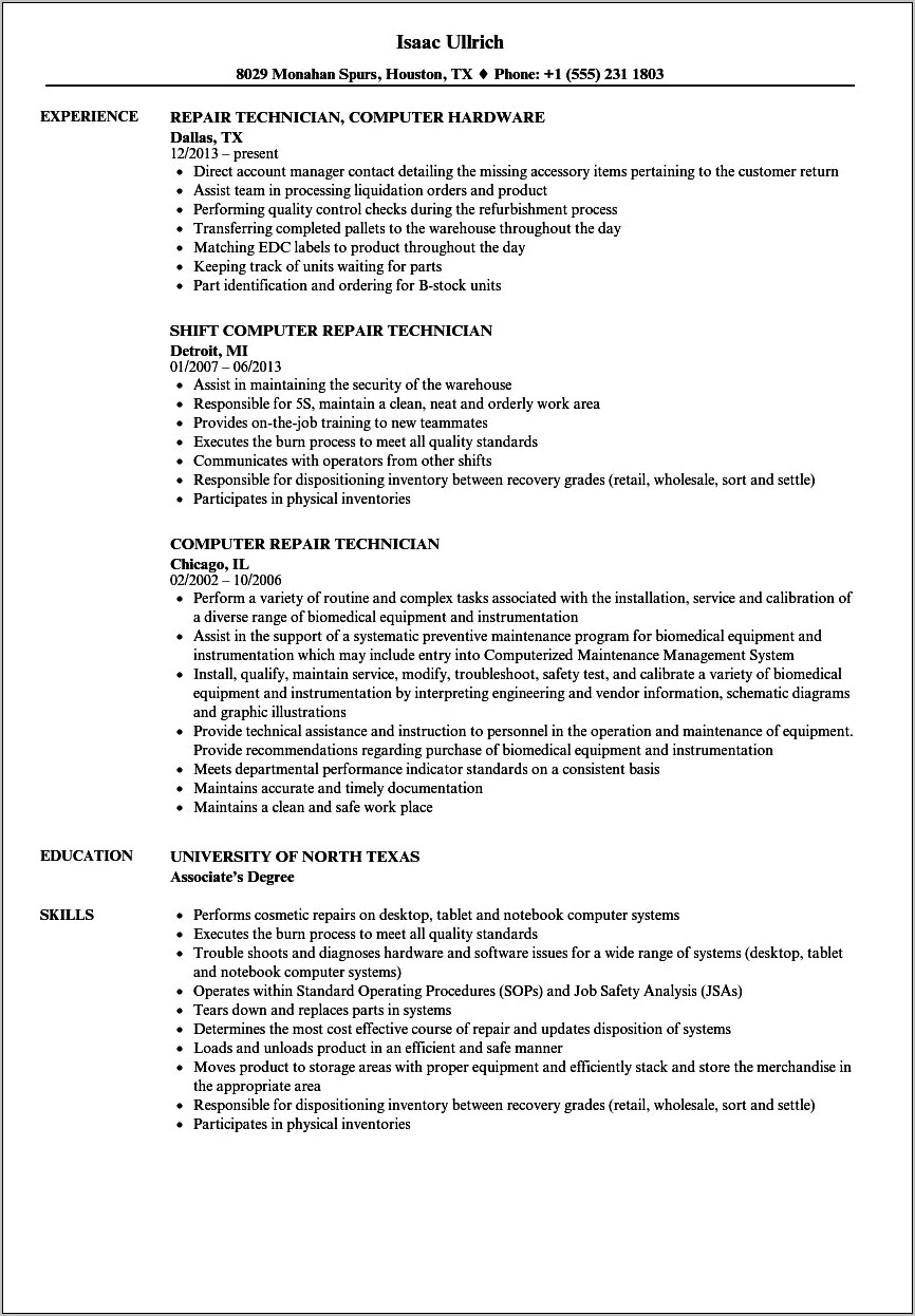 Resume Objectives For Computer Support Specialist