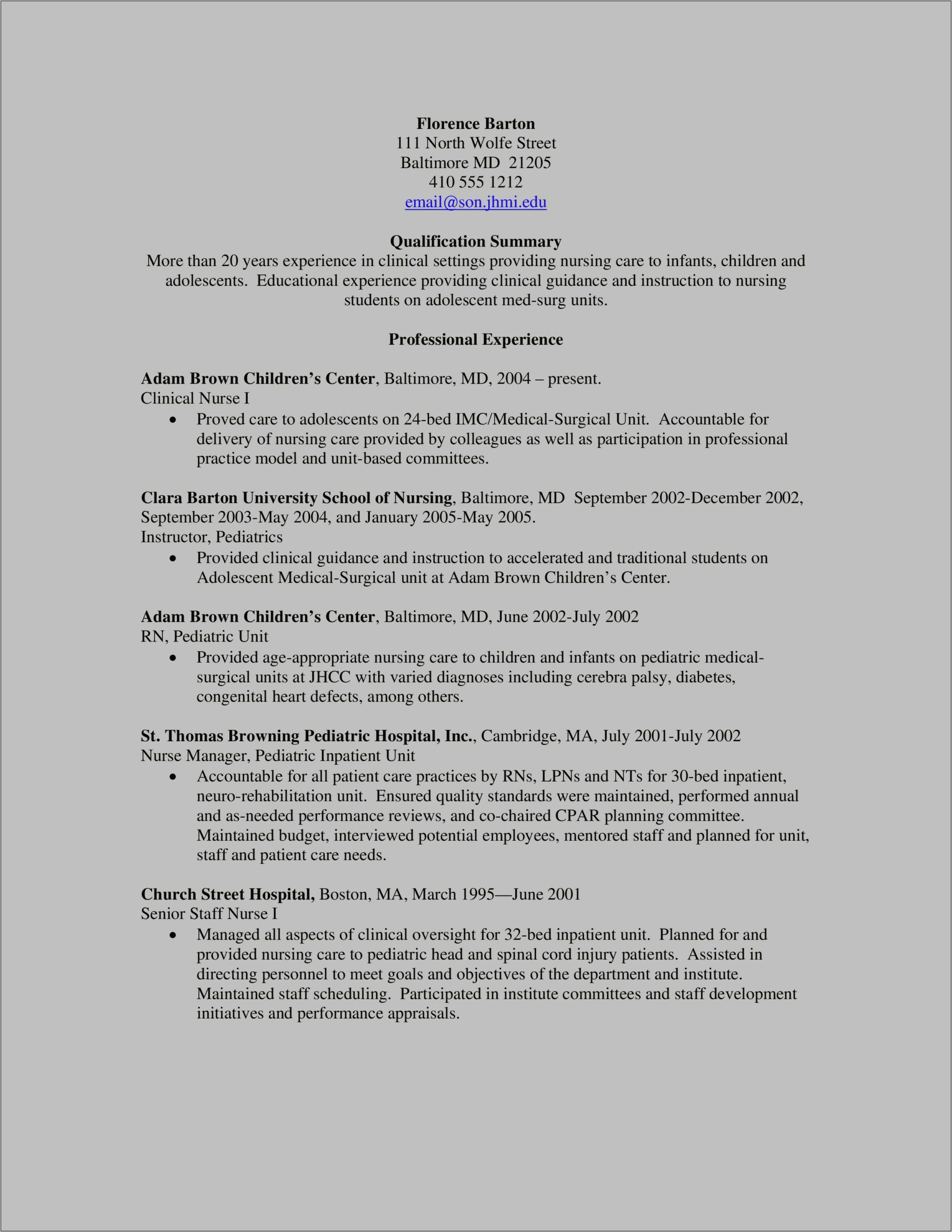 Resume Objectives For Director Medical Surgical