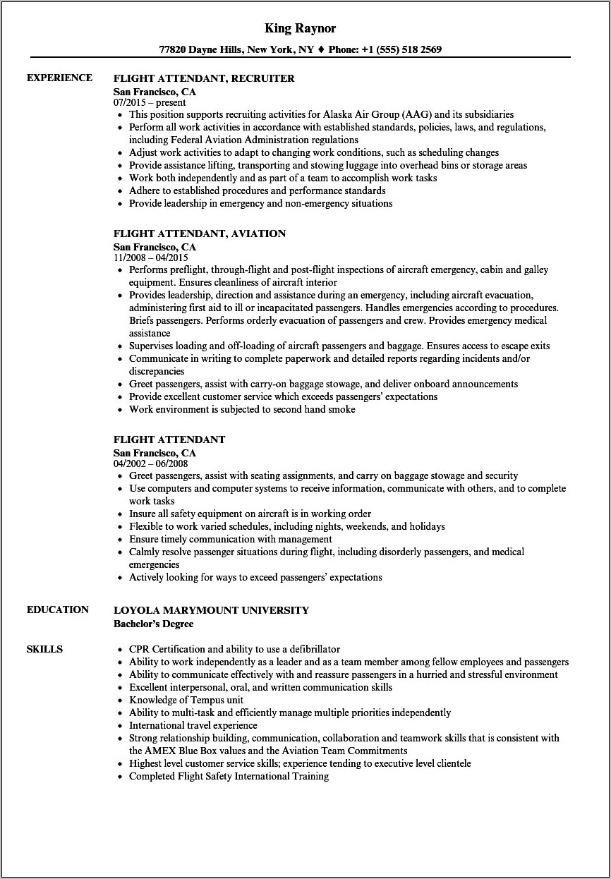 Resume Objectives For Flight Attendant Position