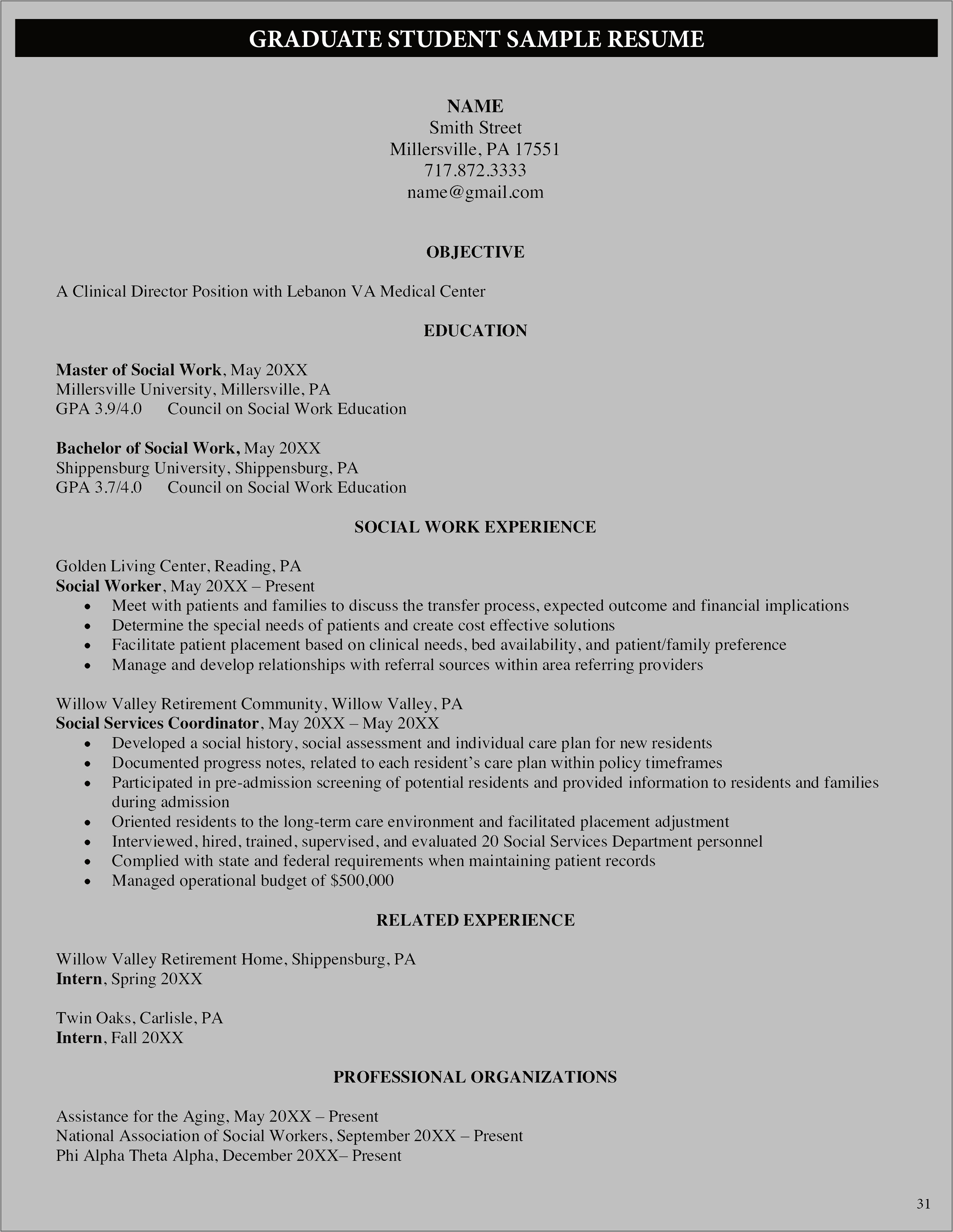 Resume Objectives Medical Social Work Examples