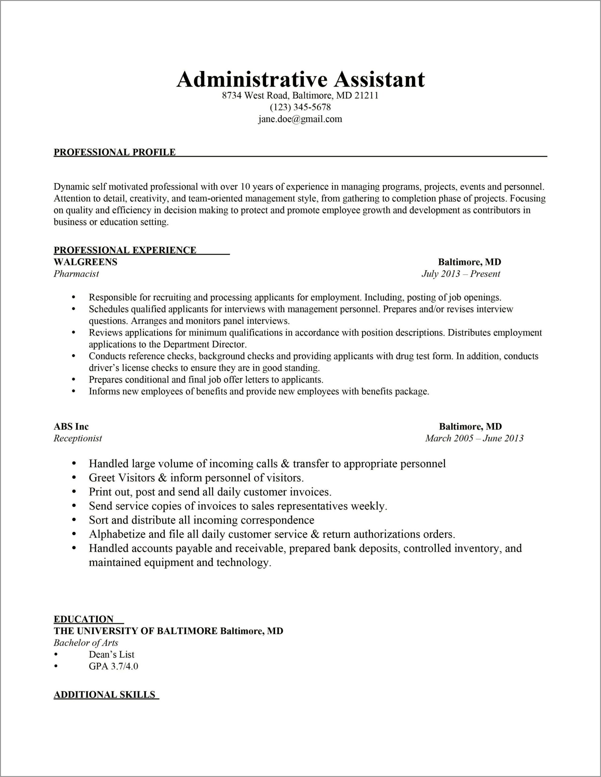 Resume Of A Assistant Manager At Walgreens