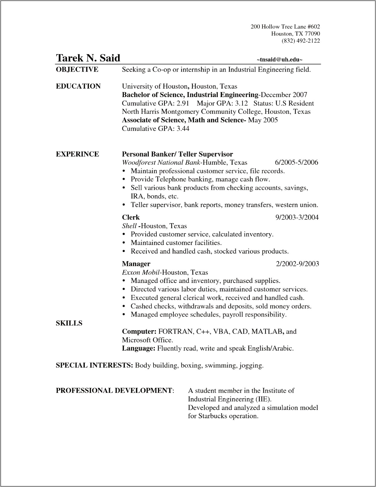Resume Of A Bank Teller Template