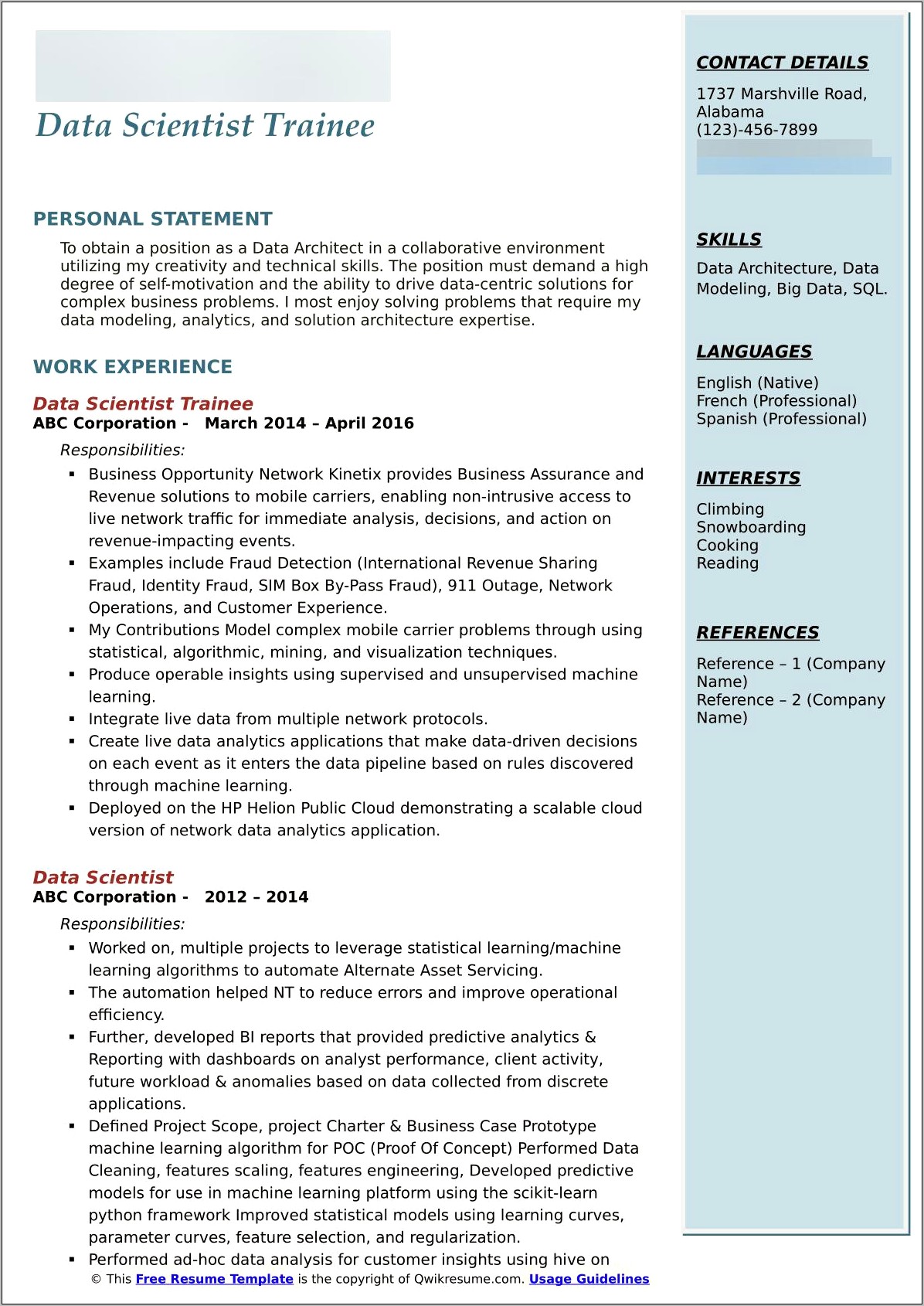 Resume Of A Data Scientist Example