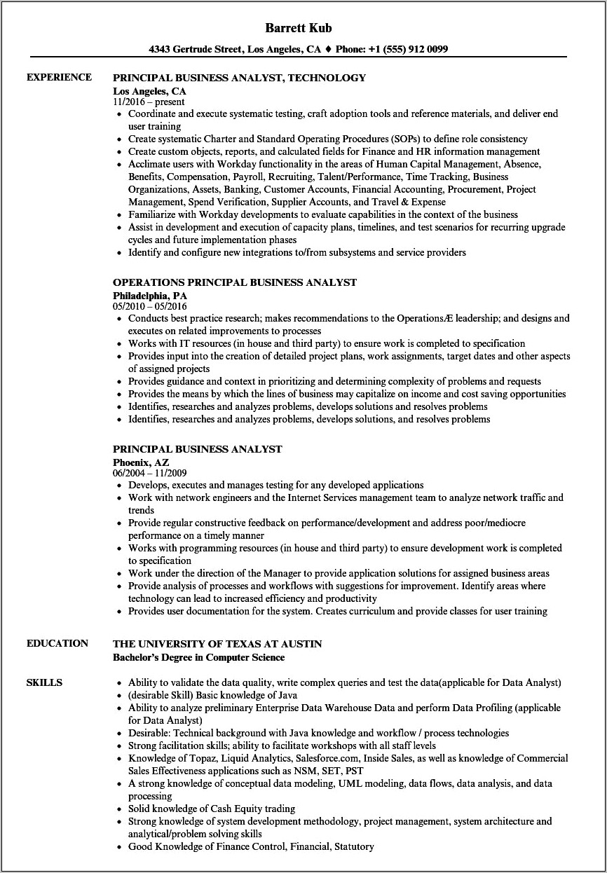 Resume Of Business Analyst With Experience