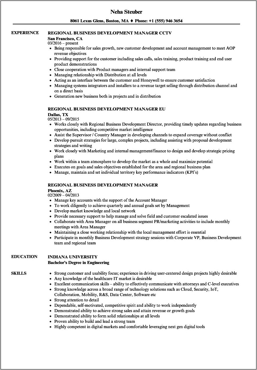 Resume Of Business Development Manager In Education Sector