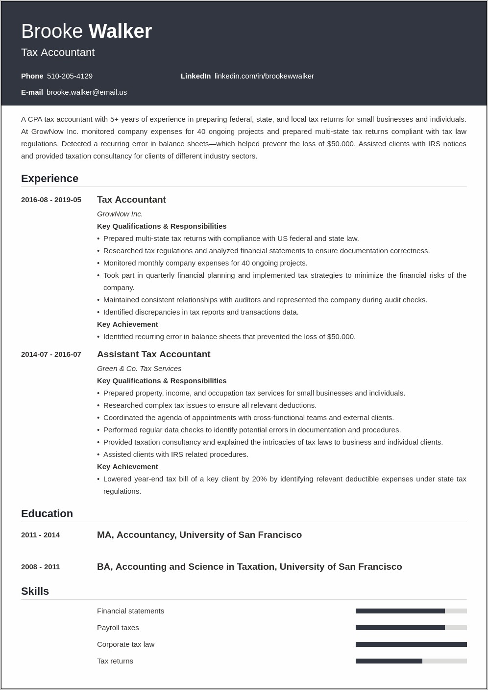 Resume Of Tax Manager In Public Accounting