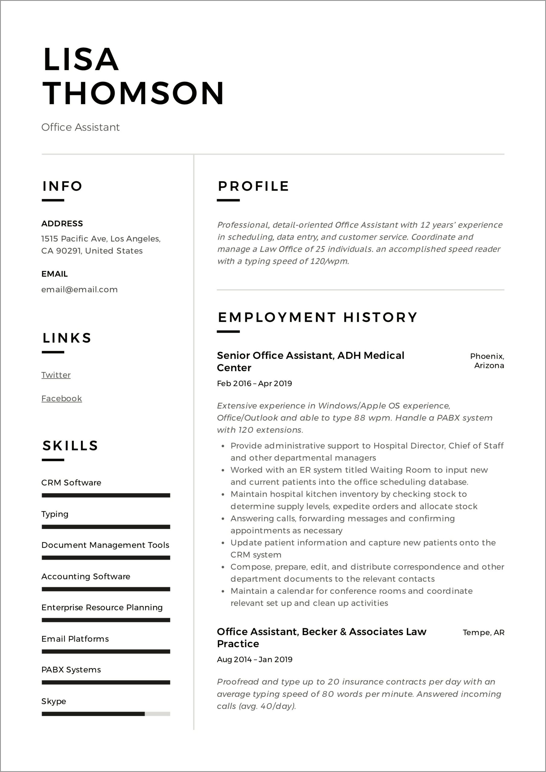 Resume Office Assistant Template Free Word