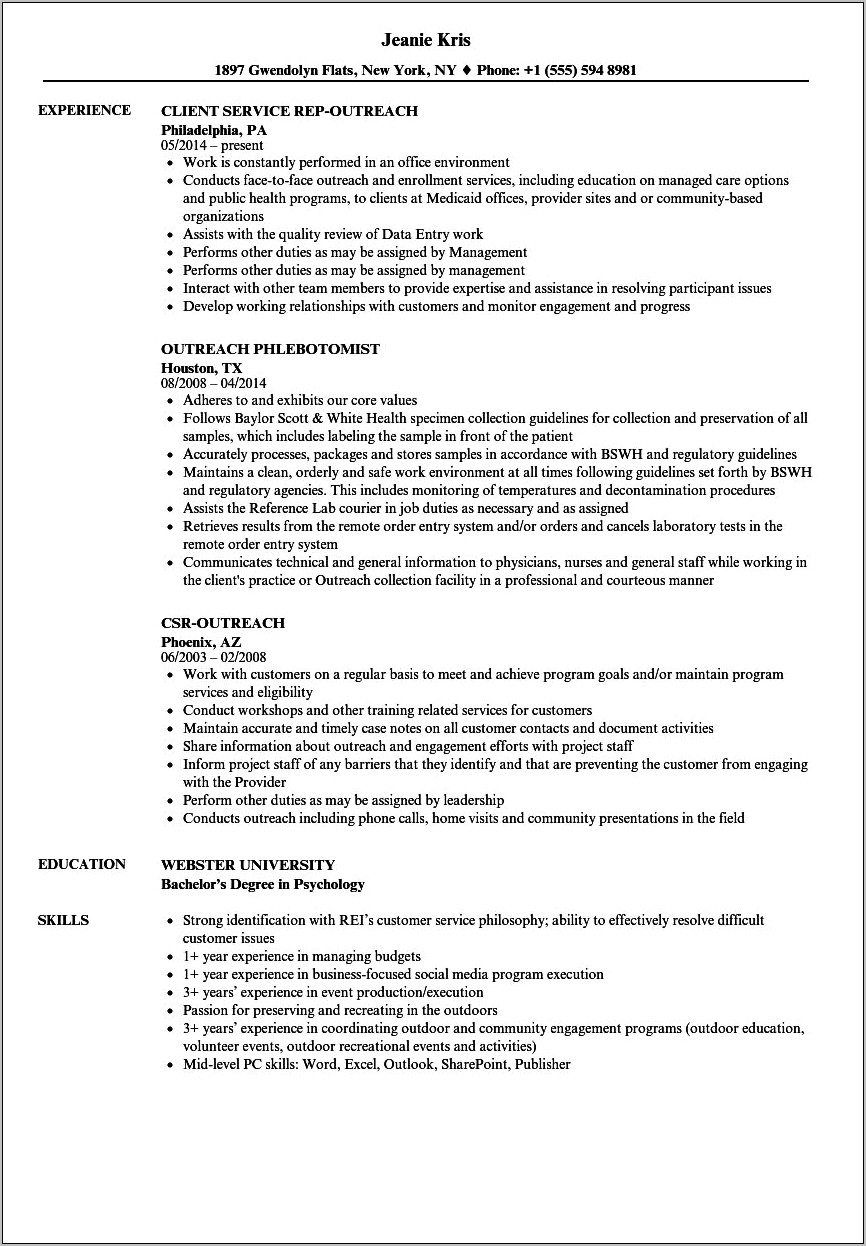 Resume On Volunteer Experience To Cancer Patients