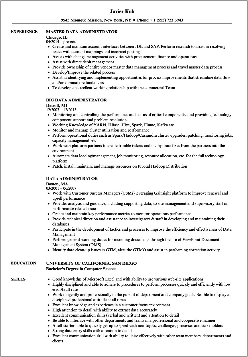 Resume Opening Statements Examples Database Admin