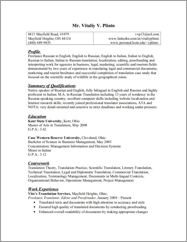 Resume Out Of Work For Two Years