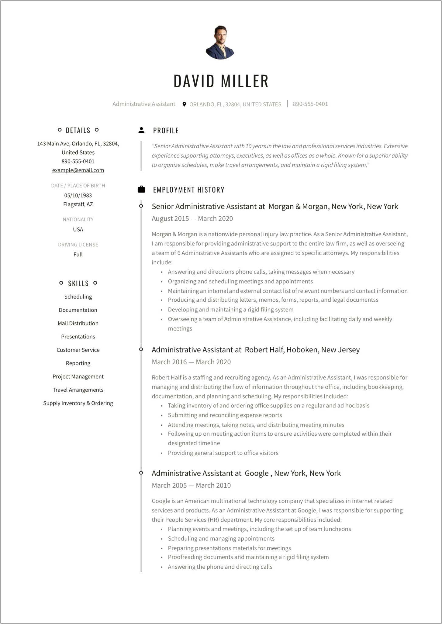 Resume Personal Profile Statement Examples Administrative Assistant
