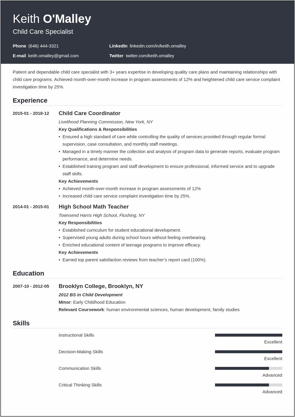 Resume Points For Children Services Worker