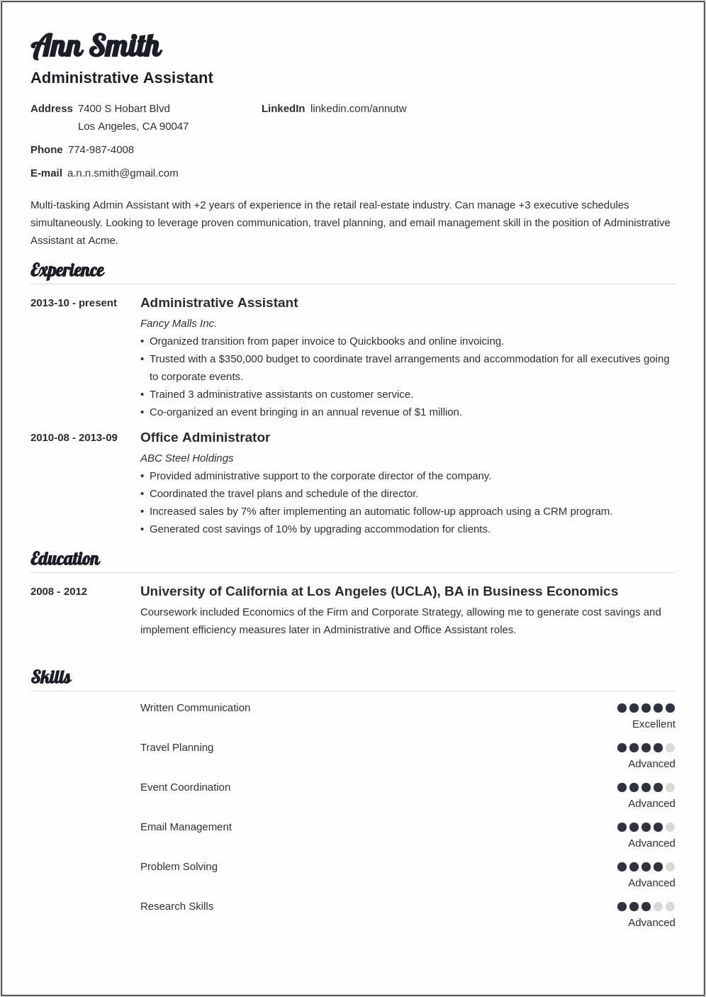 Resume Professional Summary For Service Advisor Assistants