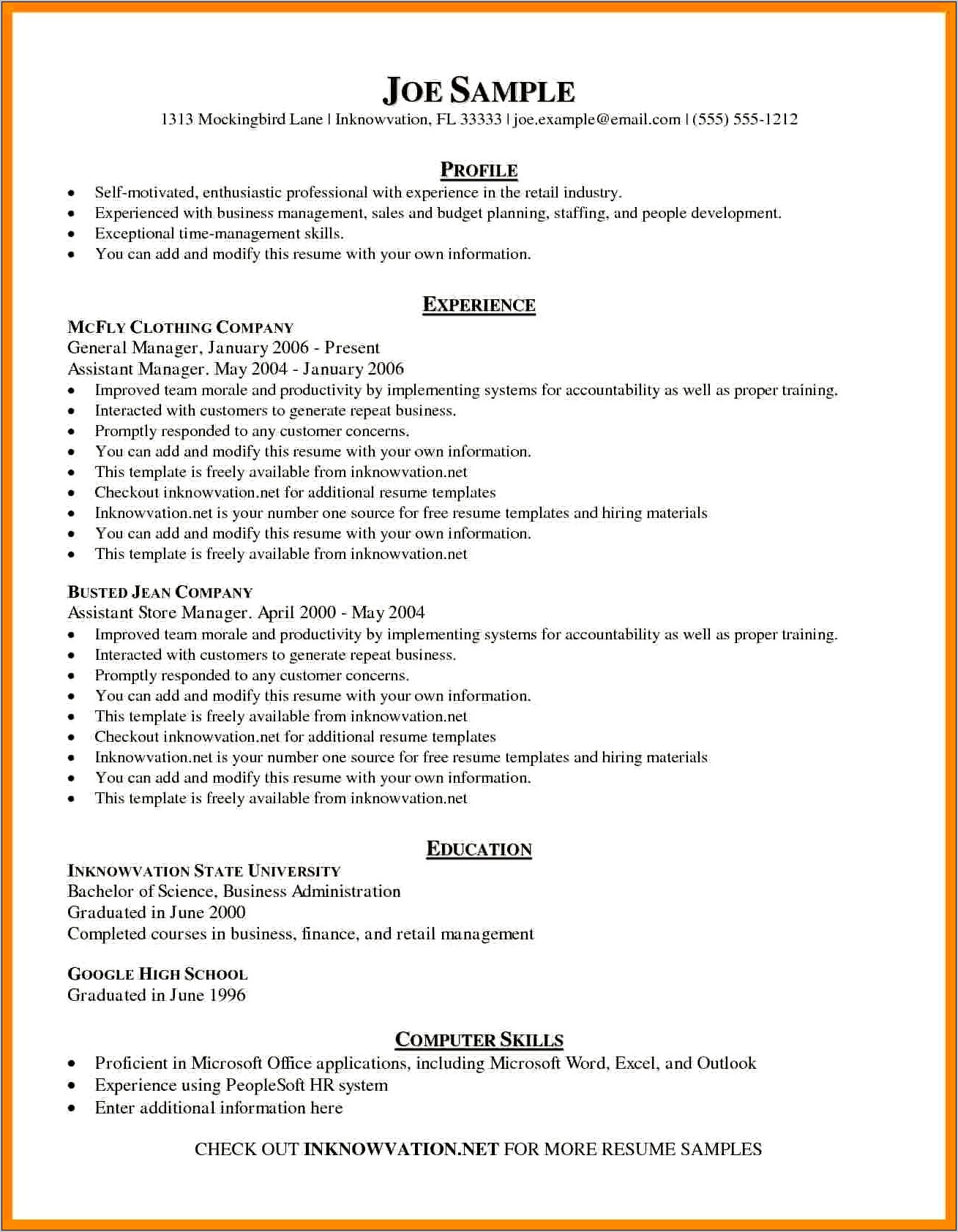 Resume Proficient In Word Or Skilled In Word