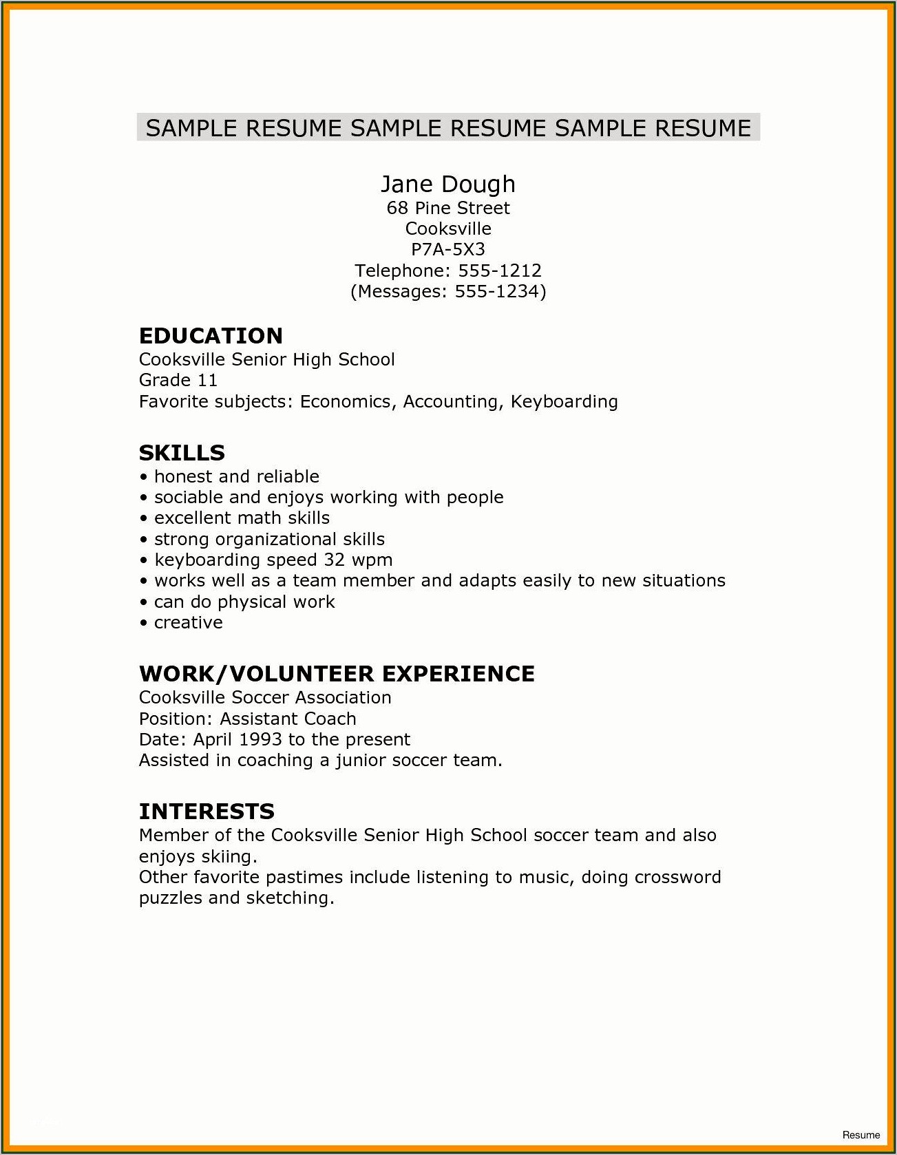 Resume Profile Examples For Highschool Students