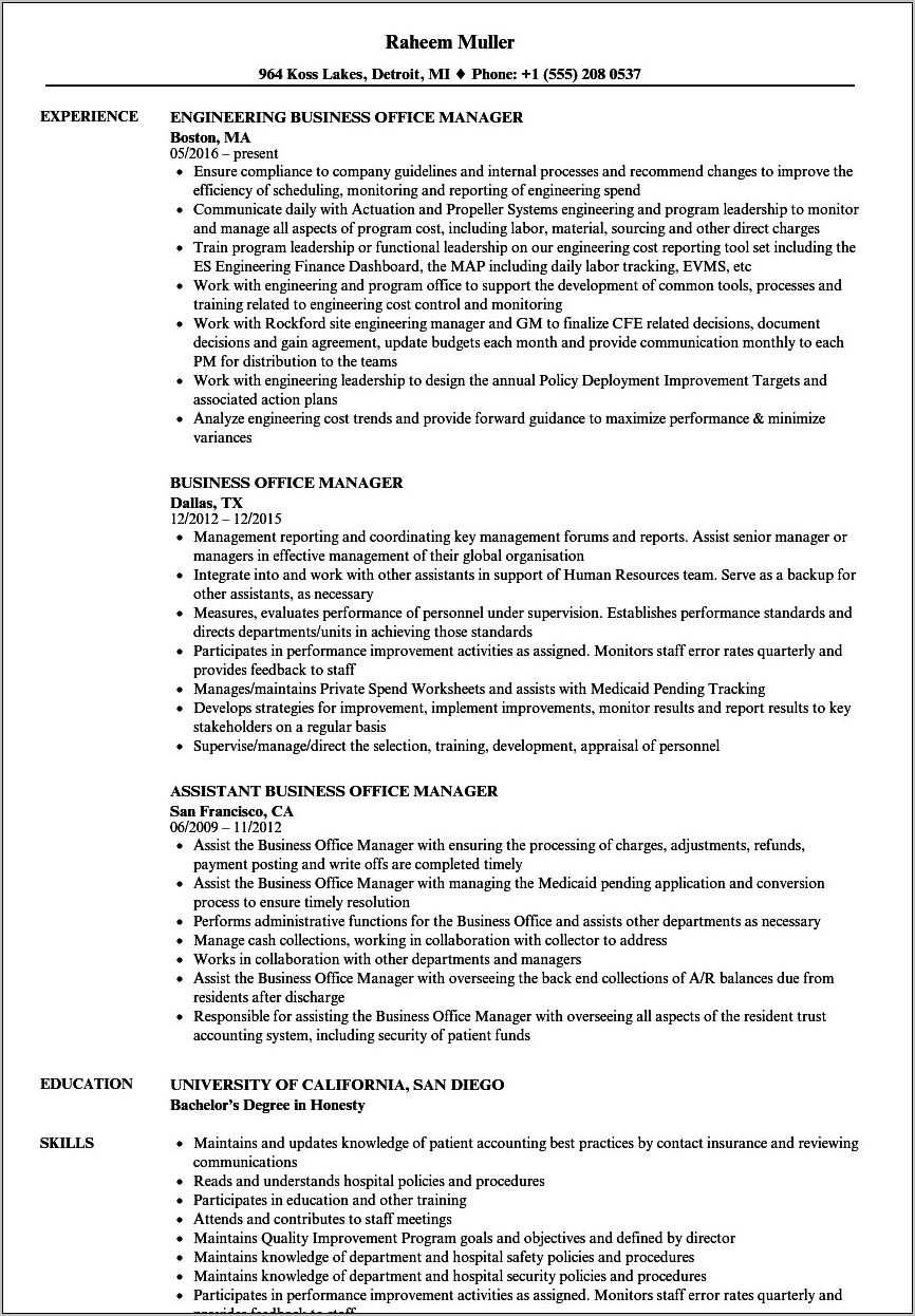 Resume Profile Examples For Office Manager