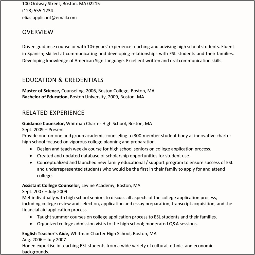 Resume Profile For High School Student