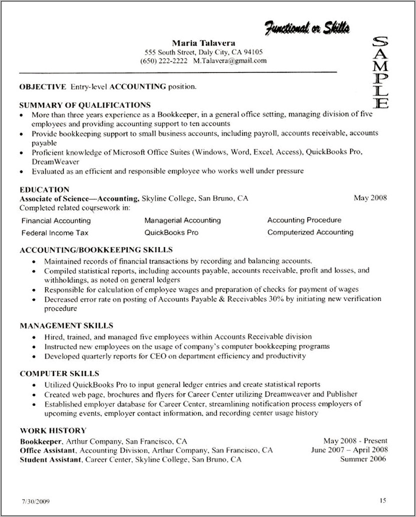 Resume Profile Sample For Transferable Skills
