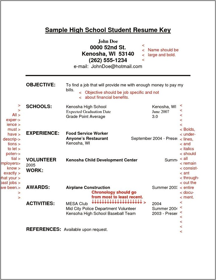 Resume Profile Statement For High School Students