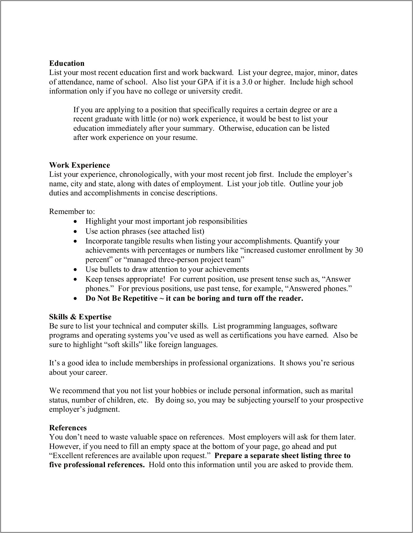 Resume Put Most Recent Job First Or Last
