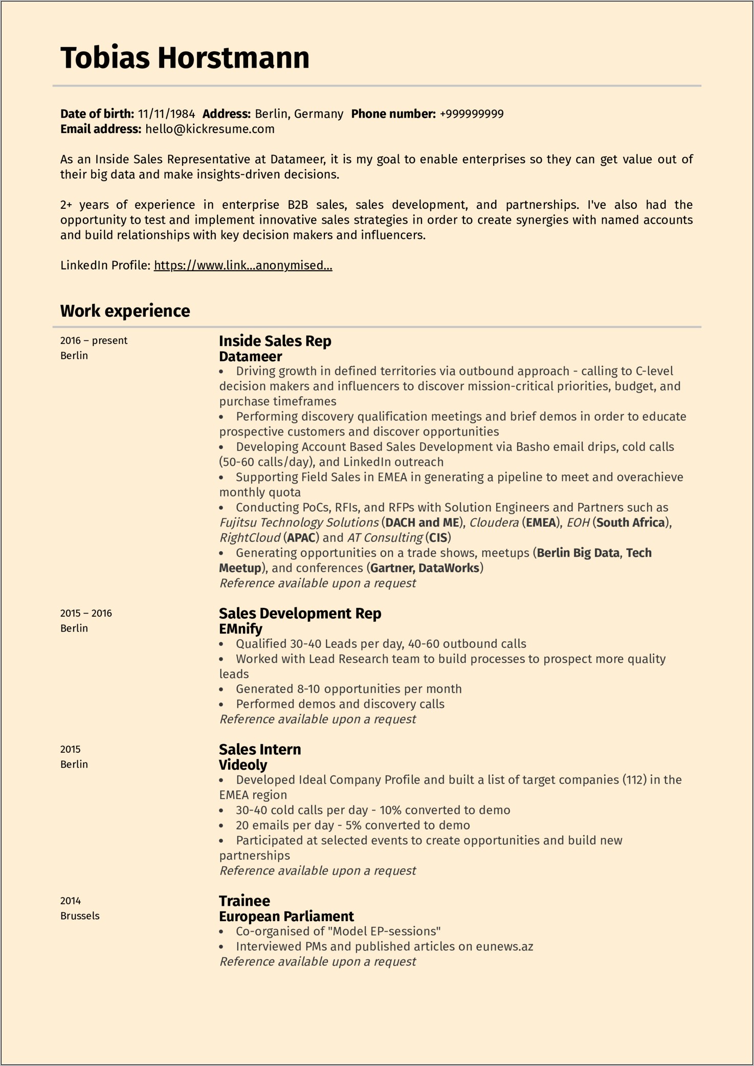 Resume References Example Available Upon Request