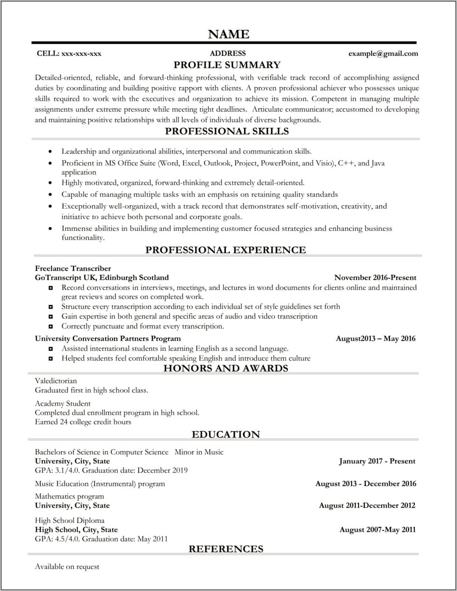 Resume References With No Work Experience