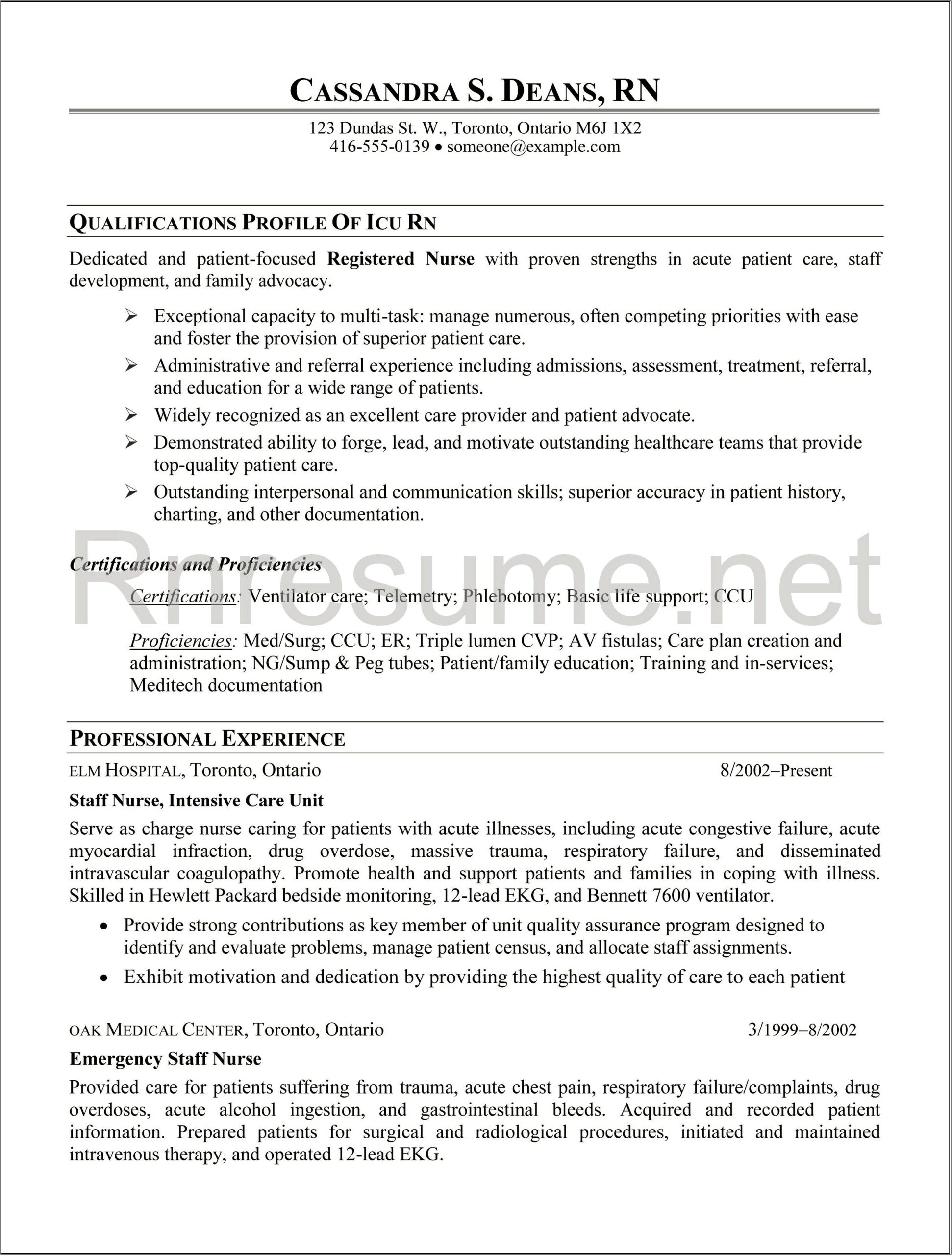 Resume Registered Nurse Telemetry Job Description