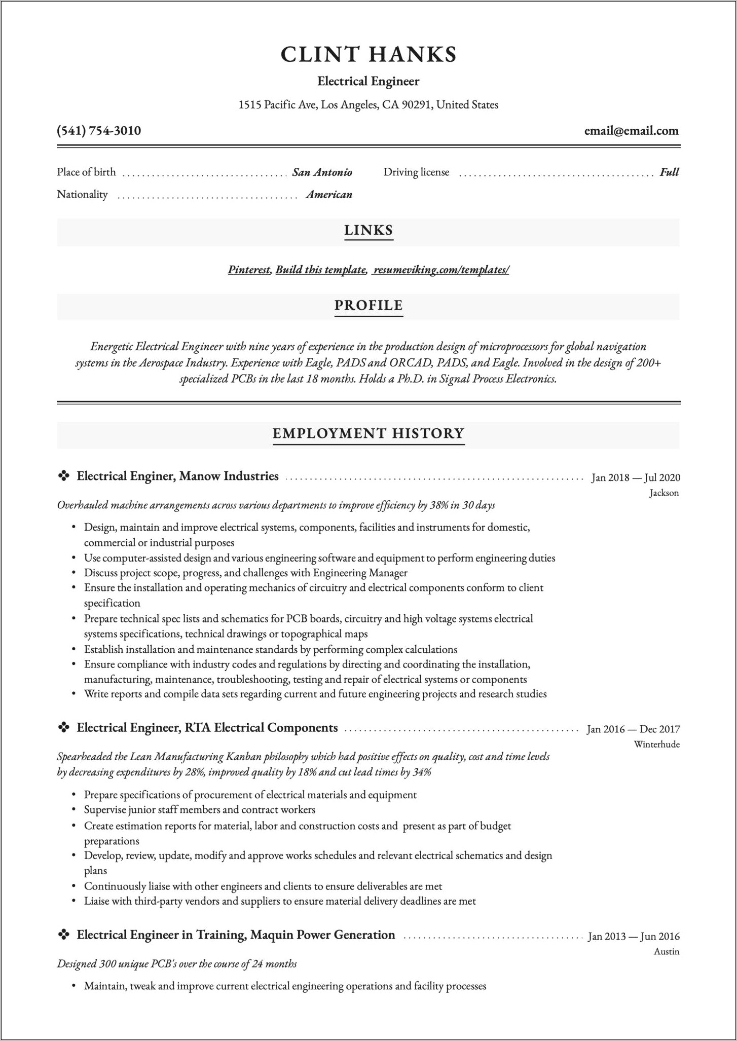 Resume Sample Electrical Engineering Phd